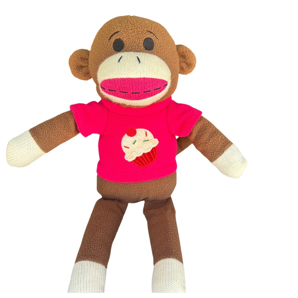 Dan Dee 2011 Sock Monkey Plush 16in Brown Pink Cupcake Fleece stuffed animal